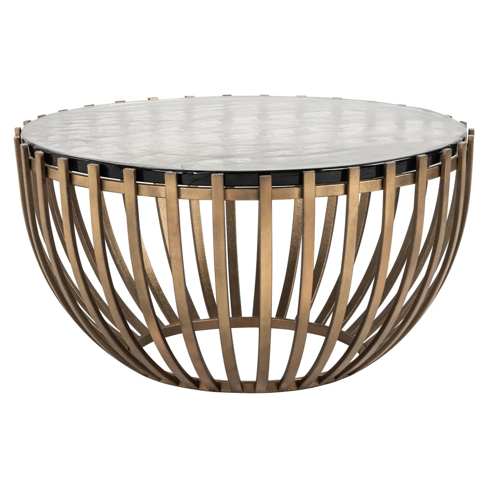 Masuta de cafea Rotunda din Sticla Transparent si Metal Alama D83xH42cm Volante Richmond Interiors