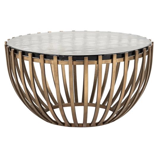 Masuta de cafea Rotunda din Sticla Transparent si Metal Alama D83xH42cm Volante Richmond Interiors
