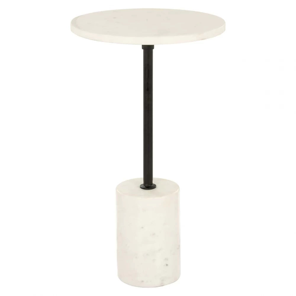 Masuta laterala Rotunda din Marmura Alb si Metal Negru D30xH51cm Misty Richmond Interiors