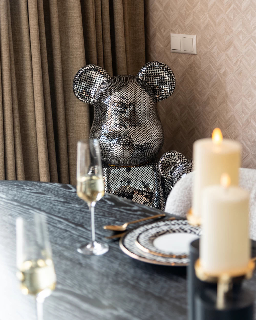 Figurina decorativa Urs din Polirasina Argintiu H101xL46cm Bear Big Richmond interiors