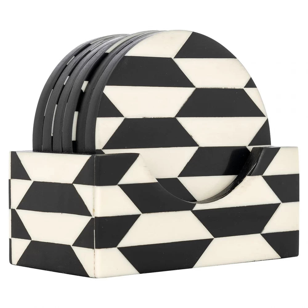 Set 6 costere cu suport din Rasina Alb/Negru H10.5xL12cm Jula Richmond interiors