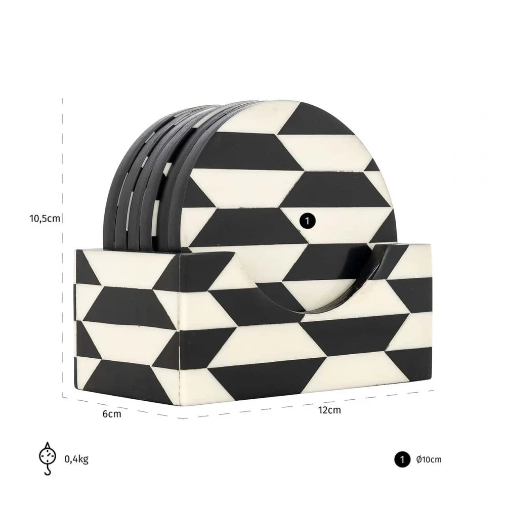 Set 6 costere cu suport din Rasina Alb/Negru H10.5xL12cm Jula Richmond interiors
