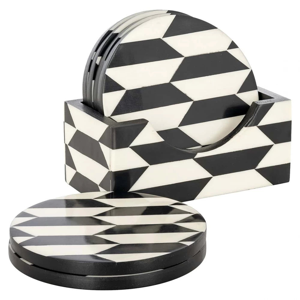 Set 6 costere cu suport din Rasina Alb/Negru H10.5xL12cm Jula Richmond interiors