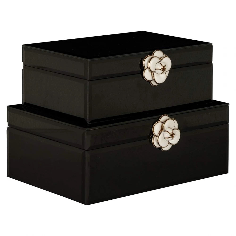 Cutie bijuterii din MDF/Sticla Negru H9xL22cm Vivy big Richmond interiors