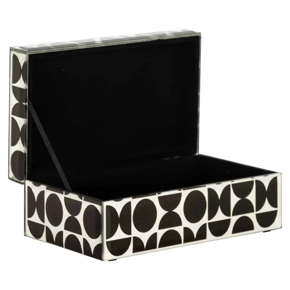 Cutie bijuterii din MDF/Sticla Alb/Negru H8xL20cm Vivian small Richmond interiors