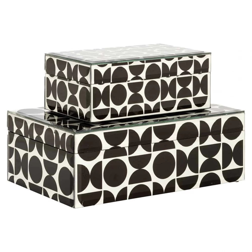 Cutie bijuterii din MDF/Sticla Alb/Negru H8xL20cm Vivian small Richmond interiors
