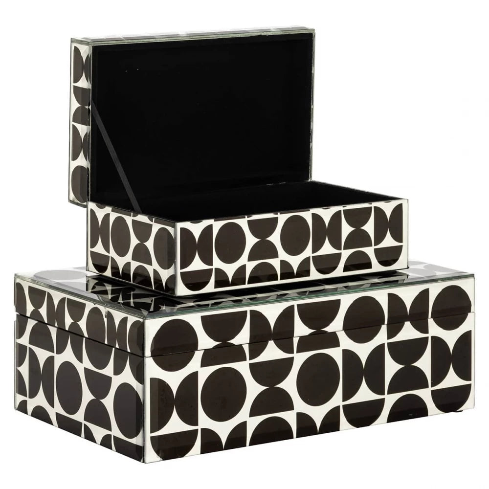 Cutie bijuterii din MDF/Sticla Alb/Negru H10xL28cm Vivian big Richmond interiors