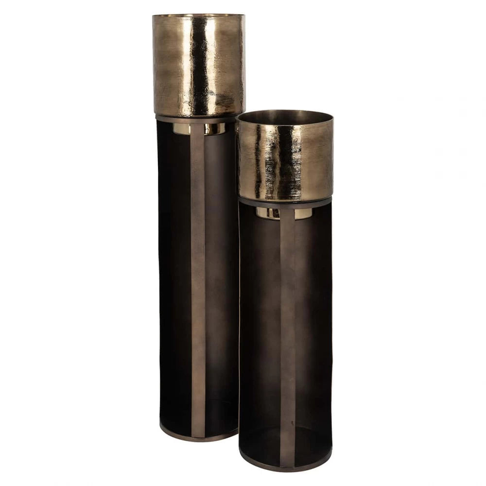 Suport lumanare tip stalp din Metal/Sticla Maro/Auriu D26xH119cm Dane big Richmond Interiors
