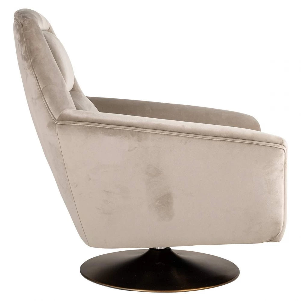 Fotoliu tapitat cu Catifea Bej Khaki cu picioare din Otel inoxidabil Negru H96xL88xA98cm Nora Richmond Interiors