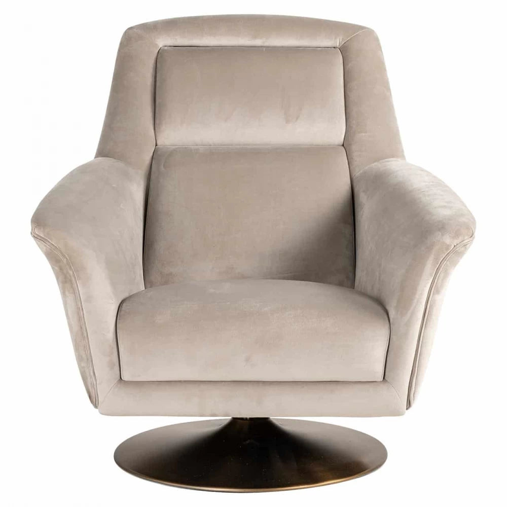 Fotoliu tapitat cu Catifea Bej Khaki cu picioare din Otel inoxidabil Negru H96xL88xA98cm Nora Richmond Interiors