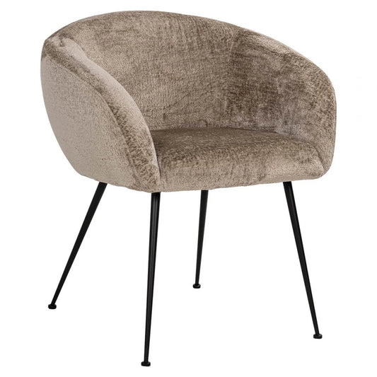 Scaun tapitat cu Chenille Maro Taupe cu picioare din Metal Negru H77xL66.5xA62cm Ruby Richmond Interiors