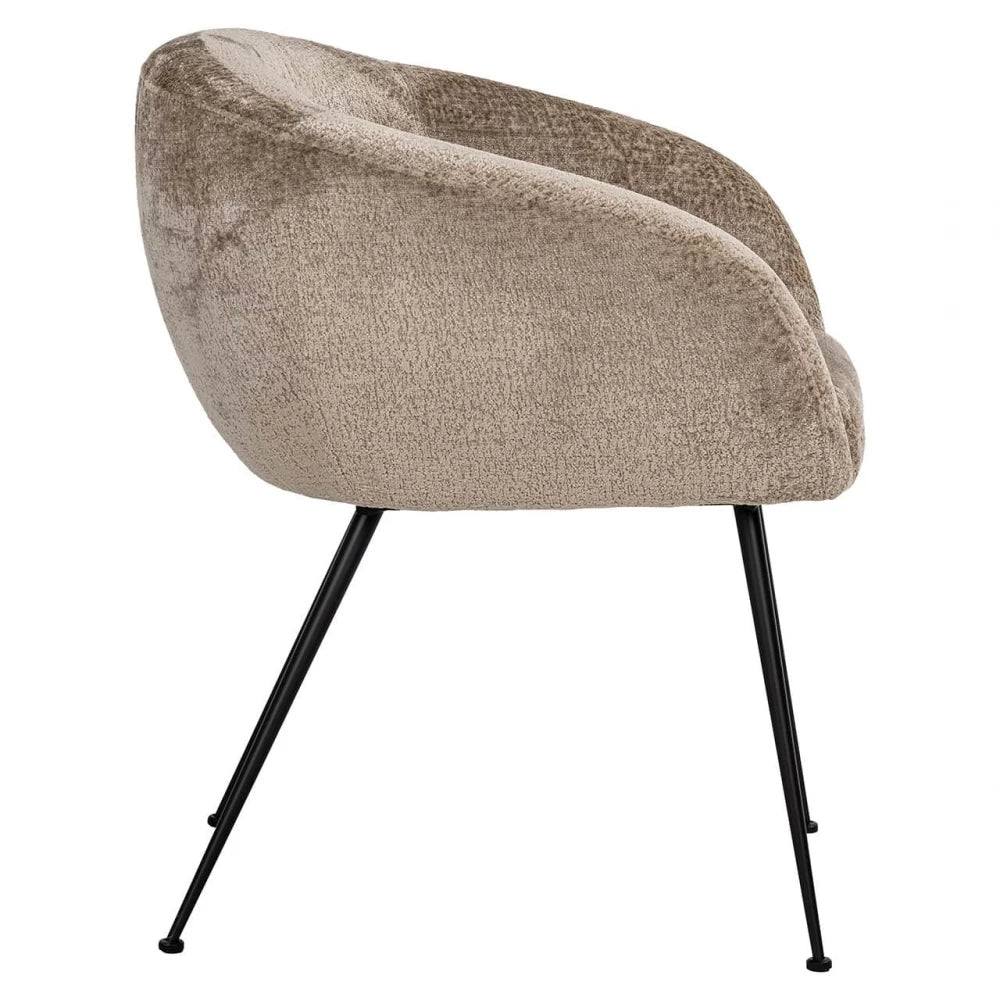 Scaun tapitat cu Chenille Maro Taupe cu picioare din Metal Negru H77xL66.5xA62cm Ruby Richmond Interiors