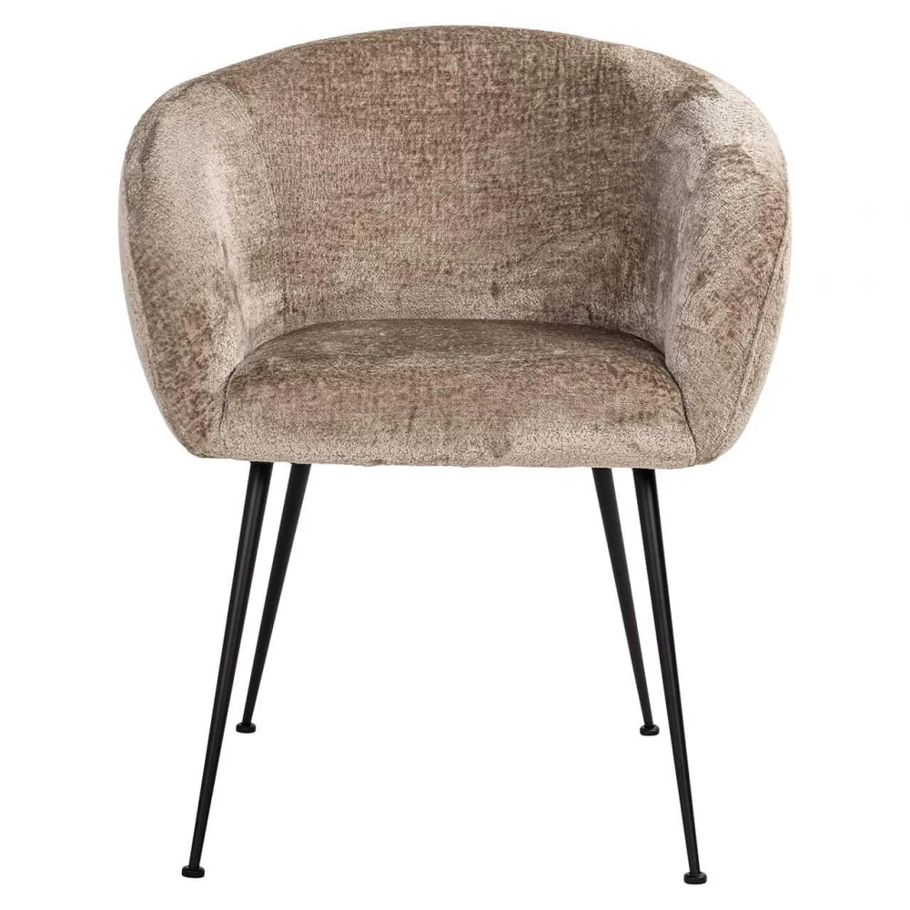 Scaun tapitat cu Chenille Maro Taupe cu picioare din Metal Negru H77xL66.5xA62cm Ruby Richmond Interiors
