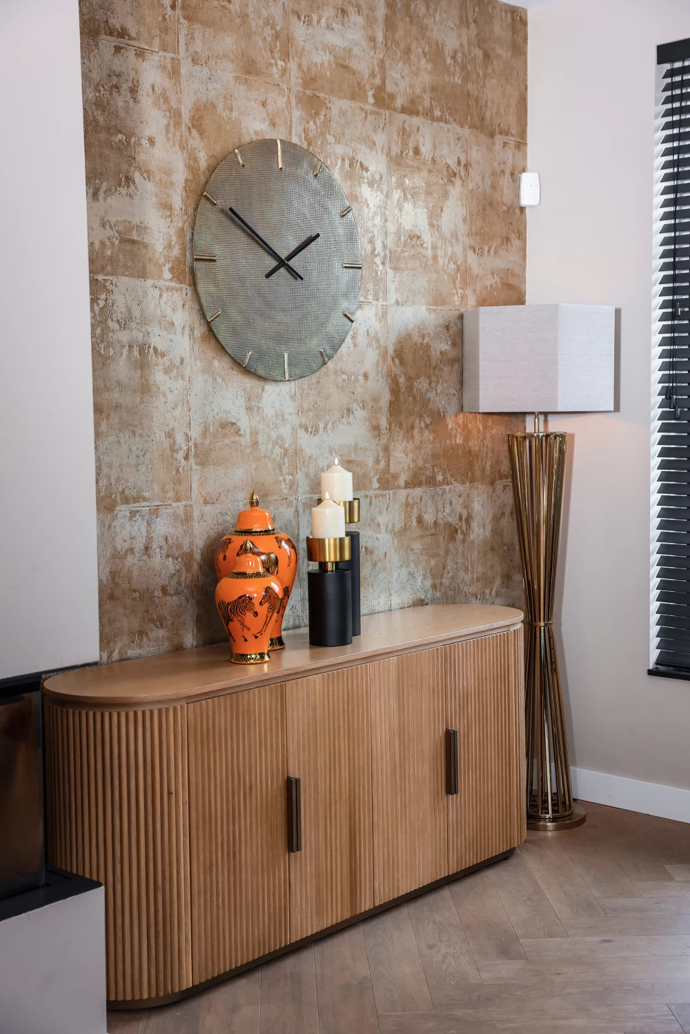 Ceas de Perete din Aluminiu Auriu D74cm Zane Richmond Interiors