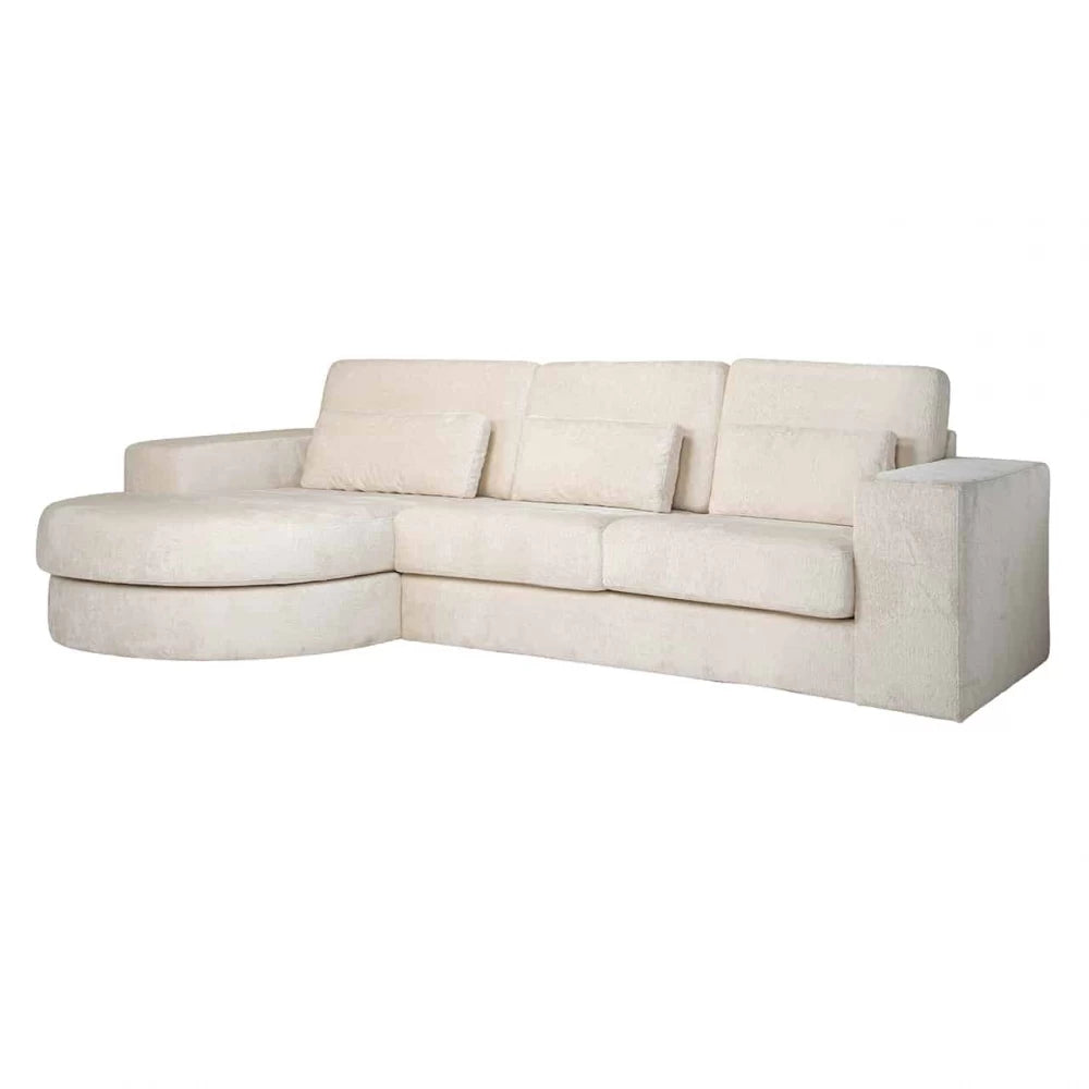 Coltar fix de 3 locuri cu orientare pe Stanga tapitat cu Chenille Alb L300cm Felix Richmond Interiors