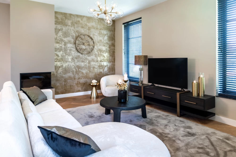 Coltar fix de 3 locuri cu orientare pe Stanga tapitat cu Chenille Alb L300cm Felix Richmond Interiors