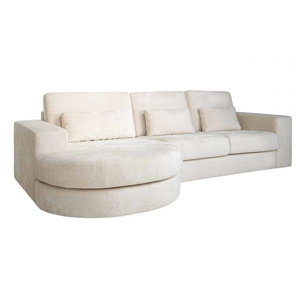 Coltar fix de 3 locuri cu orientare pe Stanga tapitat cu Chenille Alb L300cm Felix Richmond Interiors
