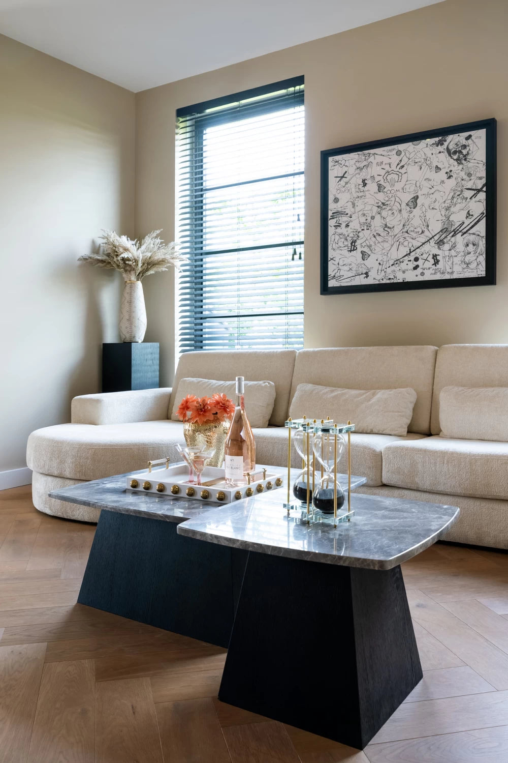 Coltar fix de 3 locuri cu orientare pe Stanga tapitat cu Chenille Alb L300cm Felix Richmond Interiors