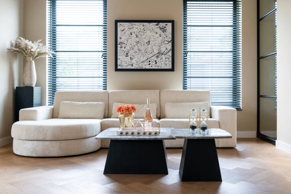 Coltar fix de 3 locuri cu orientare pe Stanga tapitat cu Chenille Alb L300cm Felix Richmond Interiors