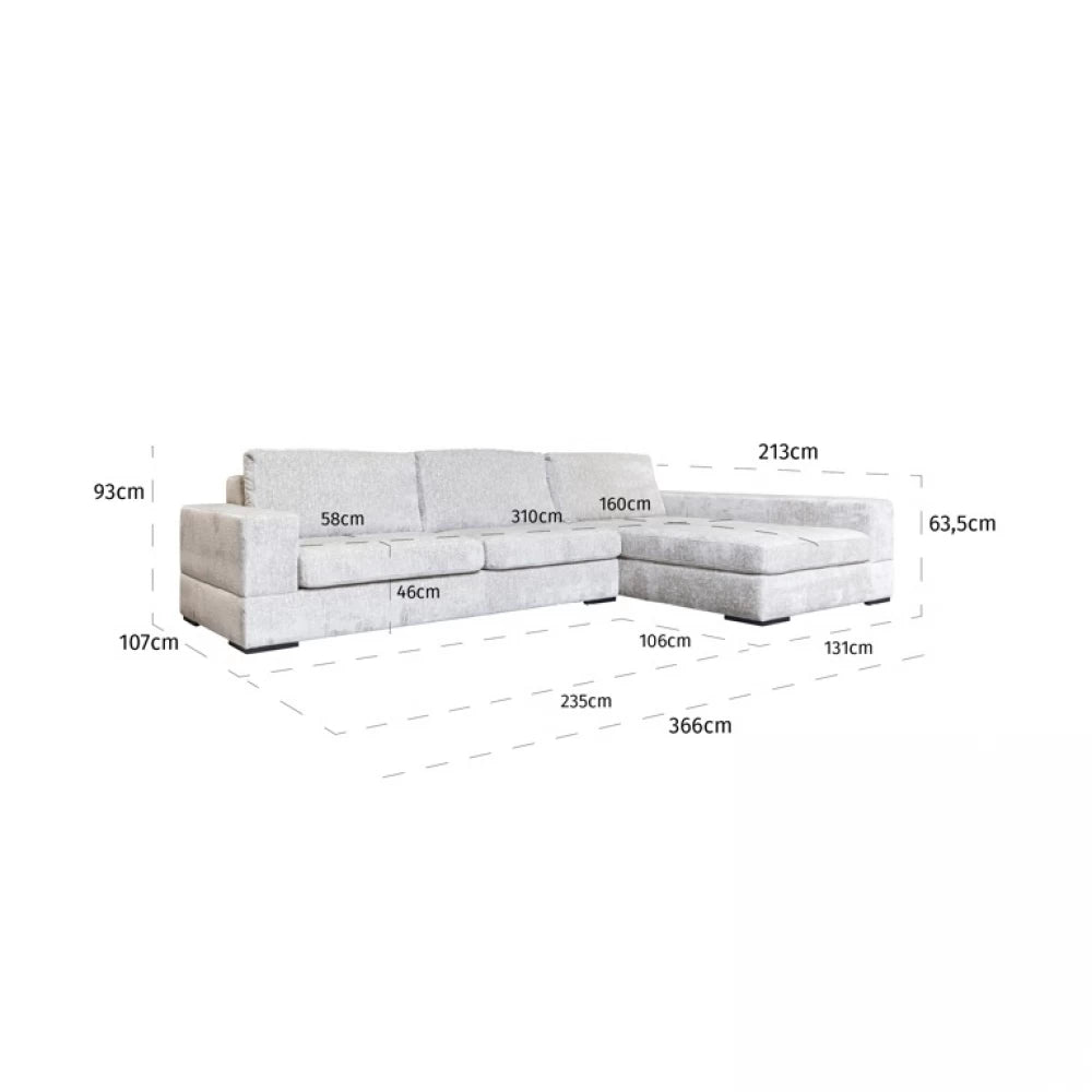 Coltar fix de 4 locuri cu orientare dreapta tapitat cu Stofa Island Crem L366cm Pasha Richmond Interiors