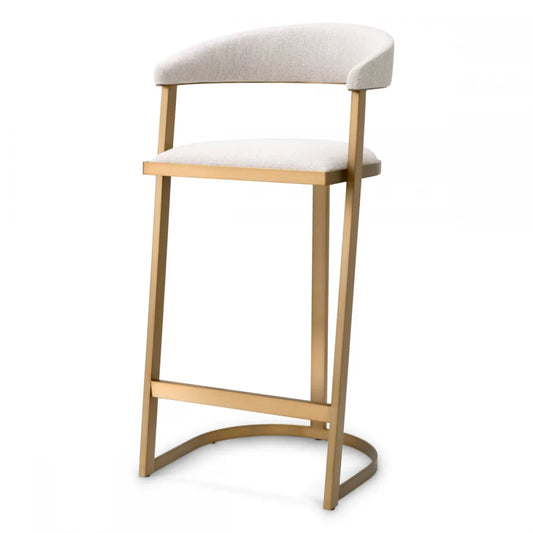 Scaun de bar tapitat cu Stofa Bej cu picioare din Otel inoxidabil Alama H108xL53xA50.5cm Dexter Eichholtz