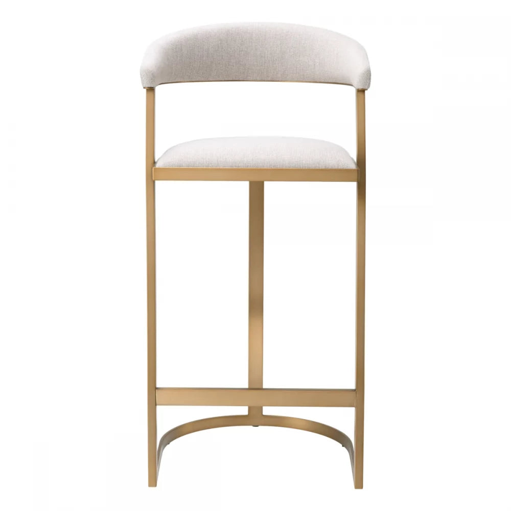 Scaun de bar tapitat cu Stofa Bej cu picioare din Otel inoxidabil Alama H108xL53xA50.5cm Dexter Eichholtz