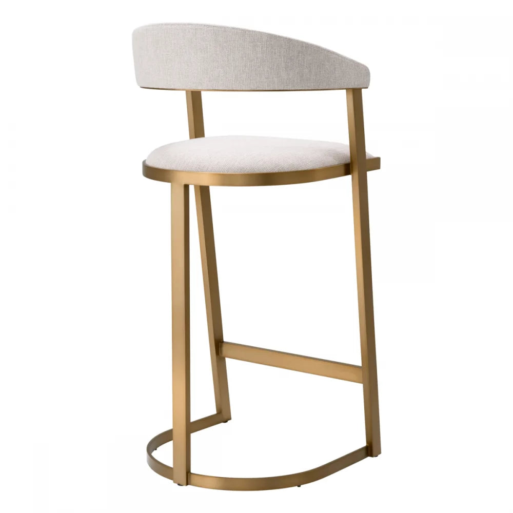 Scaun de bar tapitat cu Stofa Bej cu picioare din Otel inoxidabil Alama H108xL53xA50.5cm Dexter Eichholtz