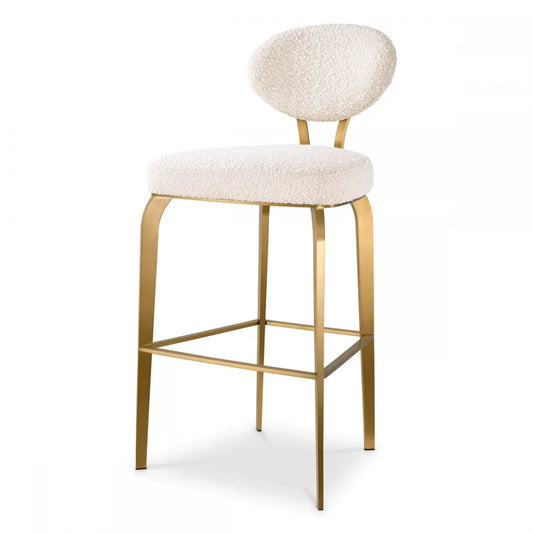 Scaun de bar tapitat cu Stofa boucle Crem cu picioare din Otel inoxidabil Alama H106xL50xA55cm Dorrego Eichholtz