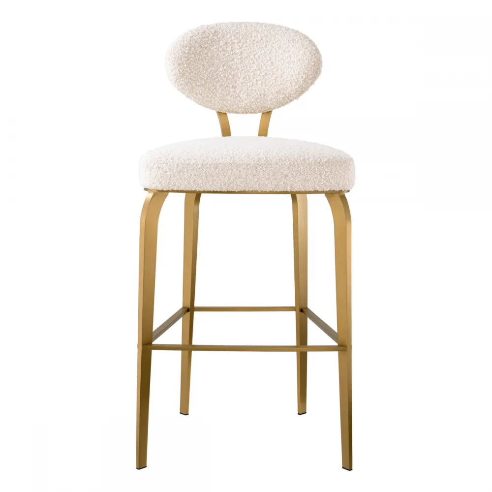 Scaun de bar tapitat cu Stofa boucle Crem cu picioare din Otel inoxidabil Alama H106xL50xA55cm Dorrego Eichholtz