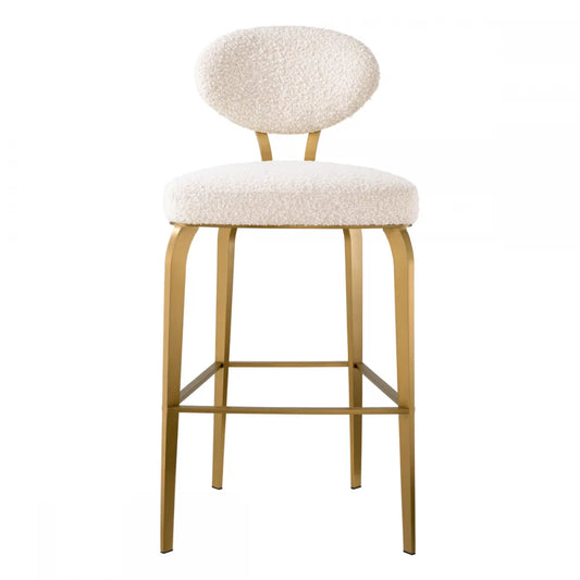 Scaun de bar tapitat cu Stofa boucle Crem cu picioare din Otel inoxidabil Alama H106xL50xA55cm Dorrego Eichholtz