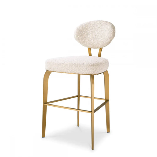 Scaun de insula tapitat cu Stofa boucle Crem cu picioare din Otel inoxidabil Alama H97xL50xA50cm Dorrego Eichholtz