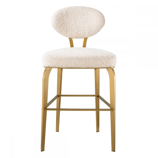 Scaun de insula tapitat cu Stofa boucle Crem cu picioare din Otel inoxidabil Alama H97xL50xA50cm Dorrego Eichholtz