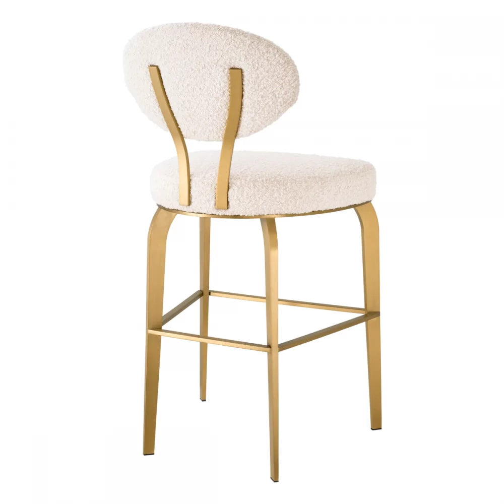 Scaun de insula tapitat cu Stofa boucle Crem cu picioare din Otel inoxidabil Alama H97xL50xA50cm Dorrego Eichholtz