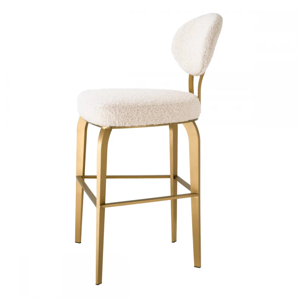 Scaun de insula tapitat cu Stofa boucle Crem cu picioare din Otel inoxidabil Alama H97xL50xA50cm Dorrego Eichholtz