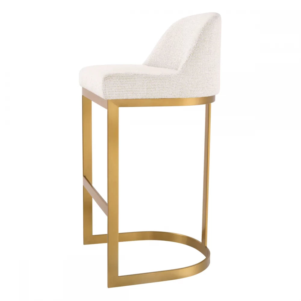 Scaun de bar tapitat cu Stofa Alb murdar cu picioare din Otel inoxidabil Alama H101xL53xA51cm Condos Eichholtz