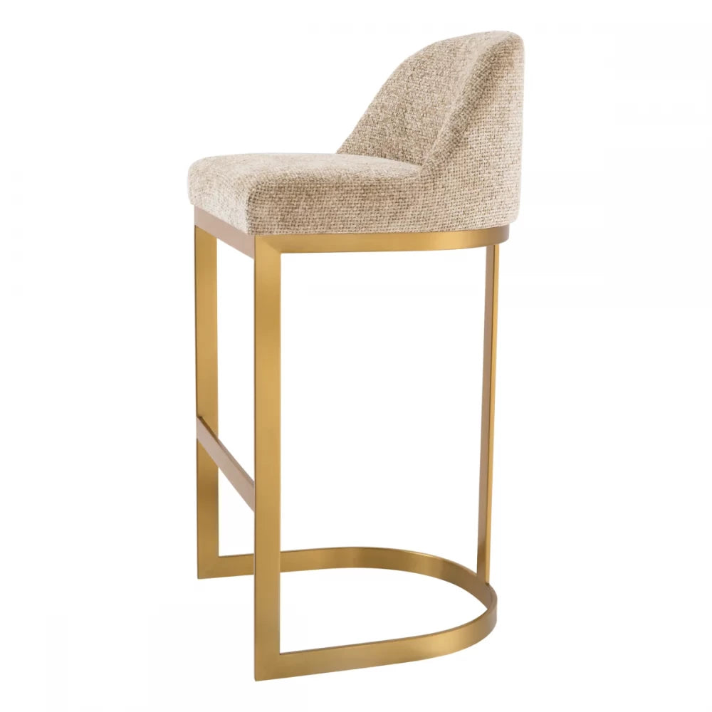 Scaun de bar tapitat cu Stofa Bej cu picioare din Otel inoxidabil Alama H101xL53xA51cm Condos Eichholtz