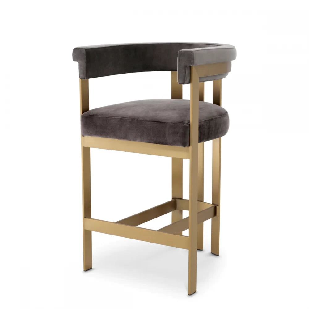 Scaun de insula tapitat cu Catifea Gri cu picioare din Otel inoxidabil Alama H93.5xL56xA57.5cm Clubhouse Eichholtz