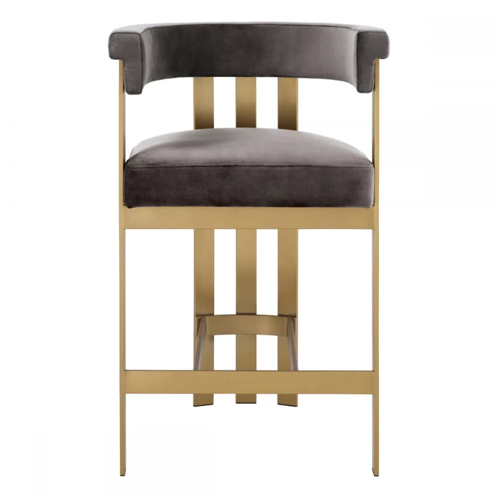 Scaun de insula tapitat cu Catifea Gri cu picioare din Otel inoxidabil Alama H93.5xL56xA57.5cm Clubhouse Eichholtz