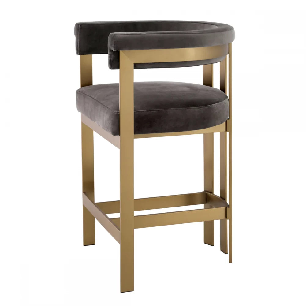 Scaun de insula tapitat cu Catifea Gri cu picioare din Otel inoxidabil Alama H93.5xL56xA57.5cm Clubhouse Eichholtz