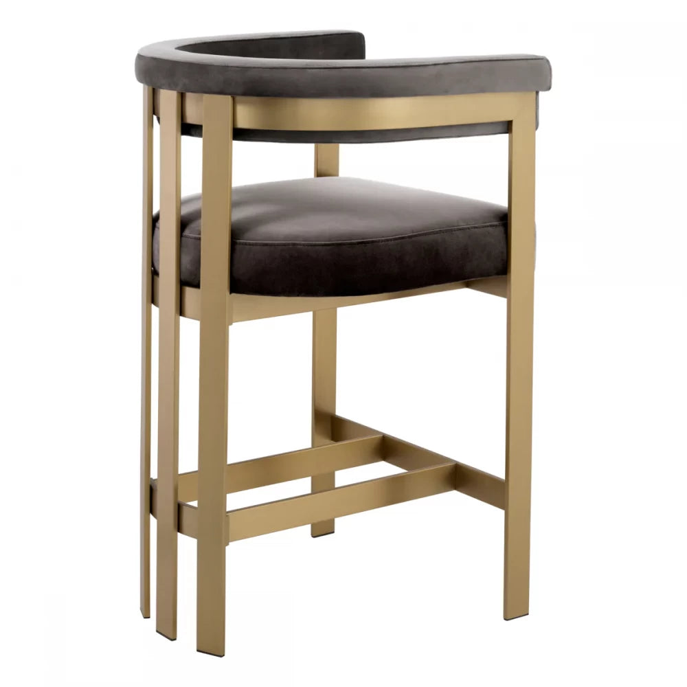 Scaun de insula tapitat cu Catifea Gri cu picioare din Otel inoxidabil Alama H93.5xL56xA57.5cm Clubhouse Eichholtz
