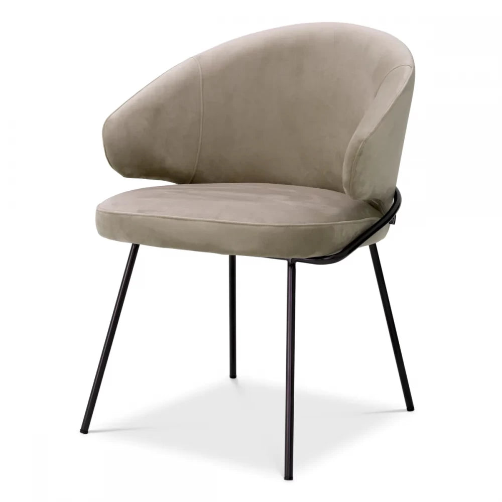Scaun tapitat cu Catifea Gri cu picioare din Otel inoxidabil Negru H81xL60xA64cm Kinley Eichholtz