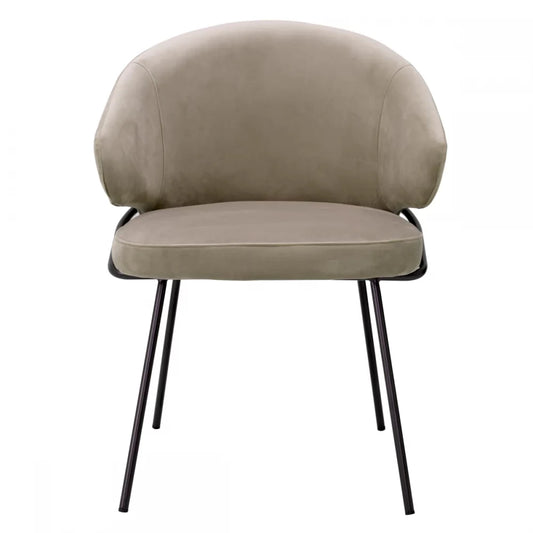Scaun tapitat cu Catifea Gri cu picioare din Otel inoxidabil Negru H81xL60xA64cm Kinley Eichholtz