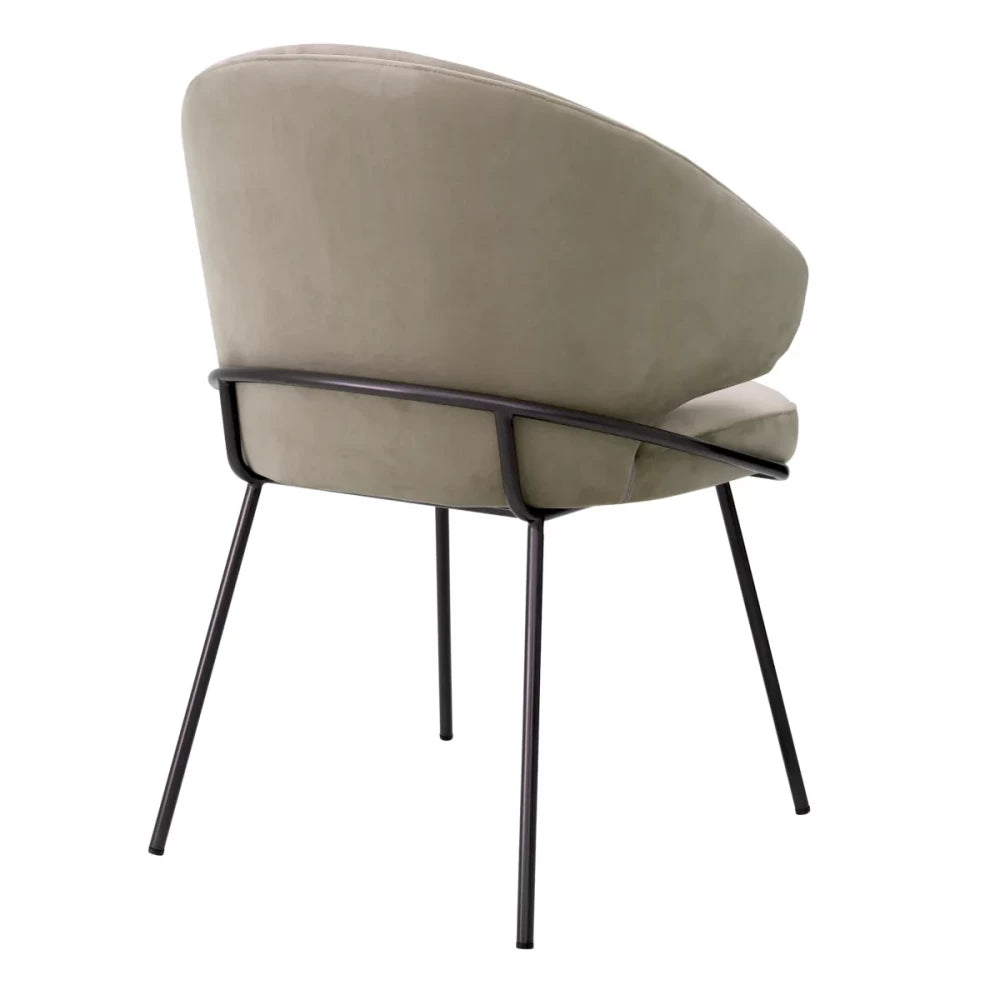 Scaun tapitat cu Catifea Gri cu picioare din Otel inoxidabil Negru H81xL60xA64cm Kinley Eichholtz
