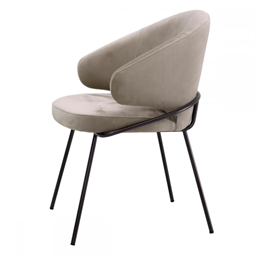 Scaun tapitat cu Catifea Gri cu picioare din Otel inoxidabil Negru H81xL60xA64cm Kinley Eichholtz