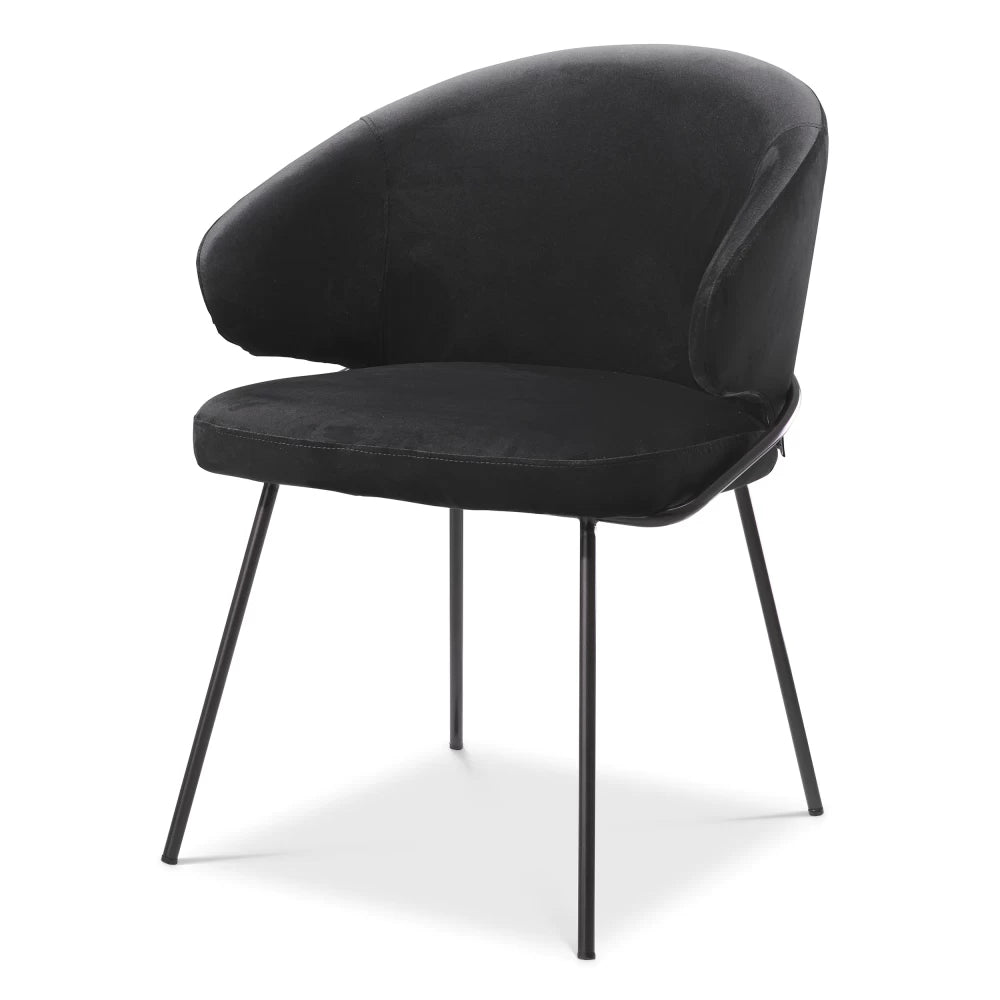 Scaun tapitat cu Catifea Negru cu picioare din Otel inoxidabil Negru H81xL60xA64cm Kinley Eichholtz