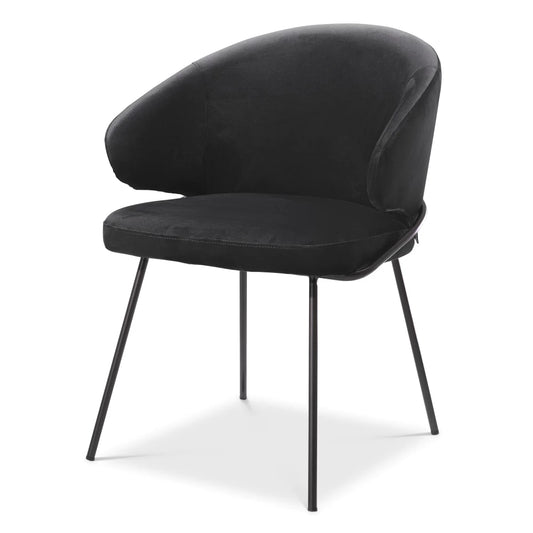 Scaun tapitat cu Catifea Negru cu picioare din Otel inoxidabil Negru H81xL60xA64cm Kinley Eichholtz