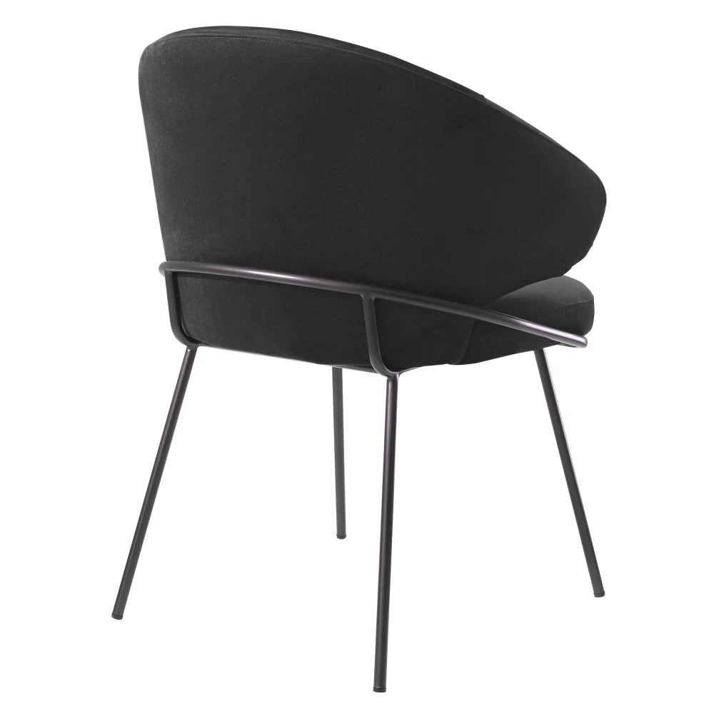 Scaun tapitat cu Catifea Negru cu picioare din Otel inoxidabil Negru H81xL60xA64cm Kinley Eichholtz