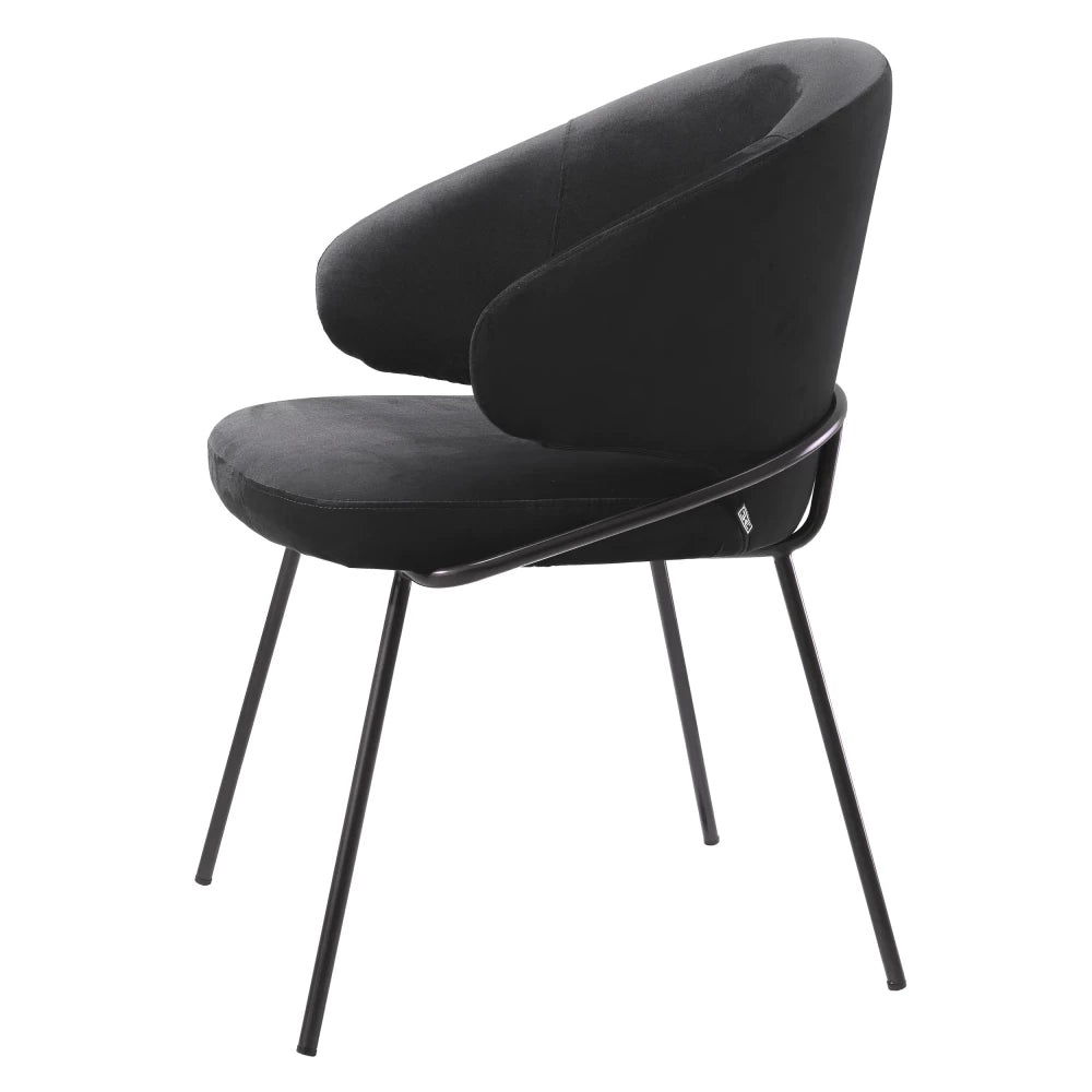 Scaun tapitat cu Catifea Negru cu picioare din Otel inoxidabil Negru H81xL60xA64cm Kinley Eichholtz