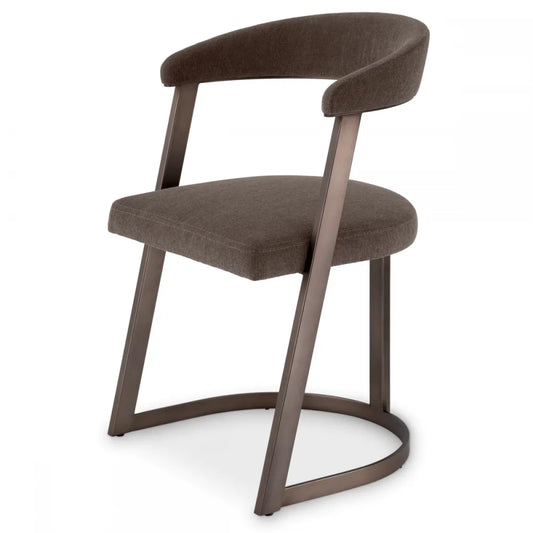 Scaun tapitat cu Stofa Maro cu picioare din Otel inoxidabil Bronz H78xL52xA49cm Dexter Eichholtz