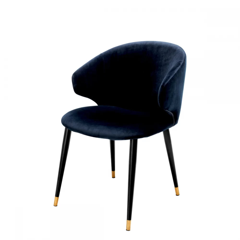 Scaun cu brate tapitat cu Catifea Albastru inchis cu picioare din Metal Negru/Auriu H82xL57xA64cm Volante Eichholtz